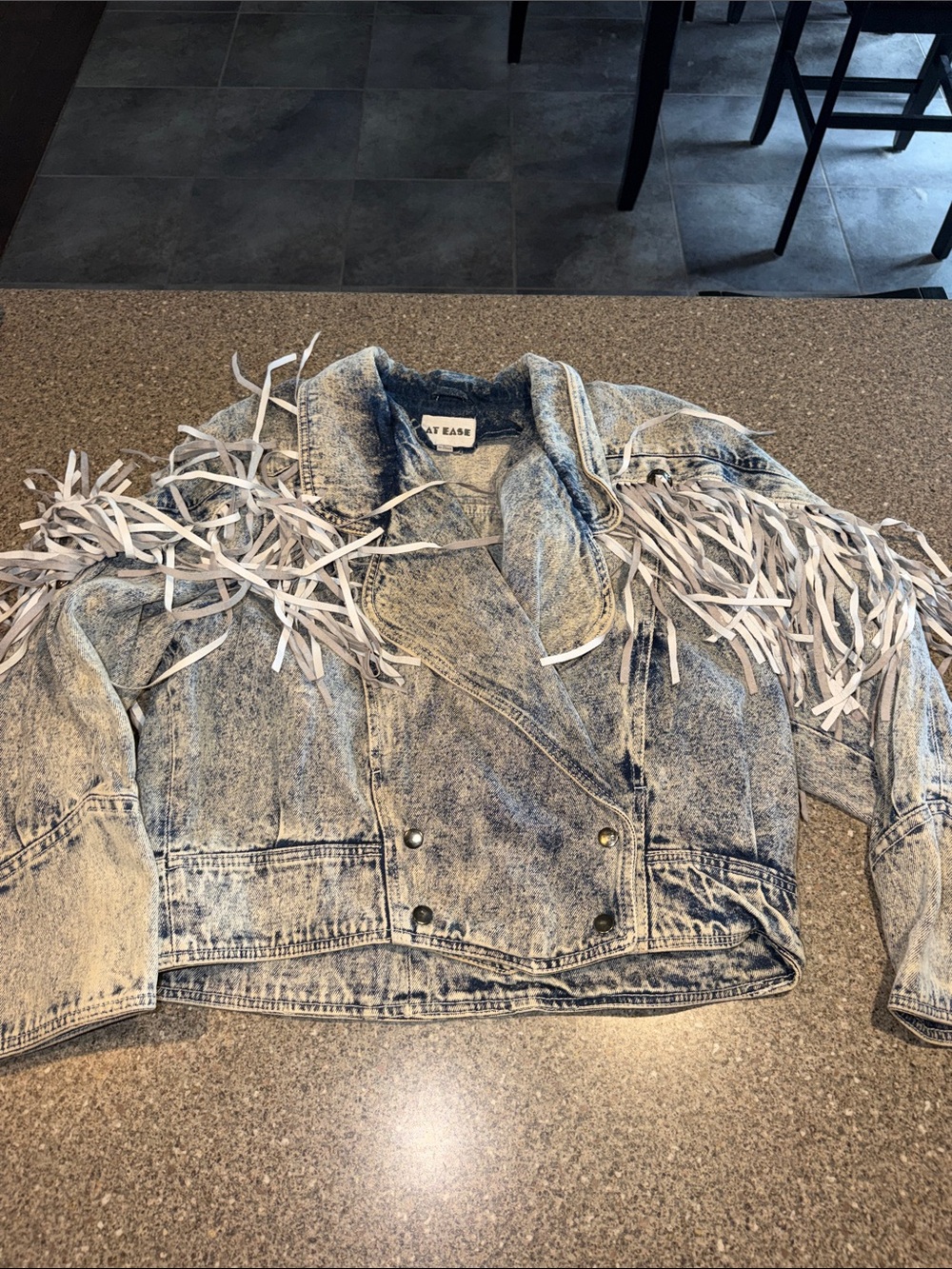 At Ease 80s Fringe-Trim Acid Wash Denim Jacket